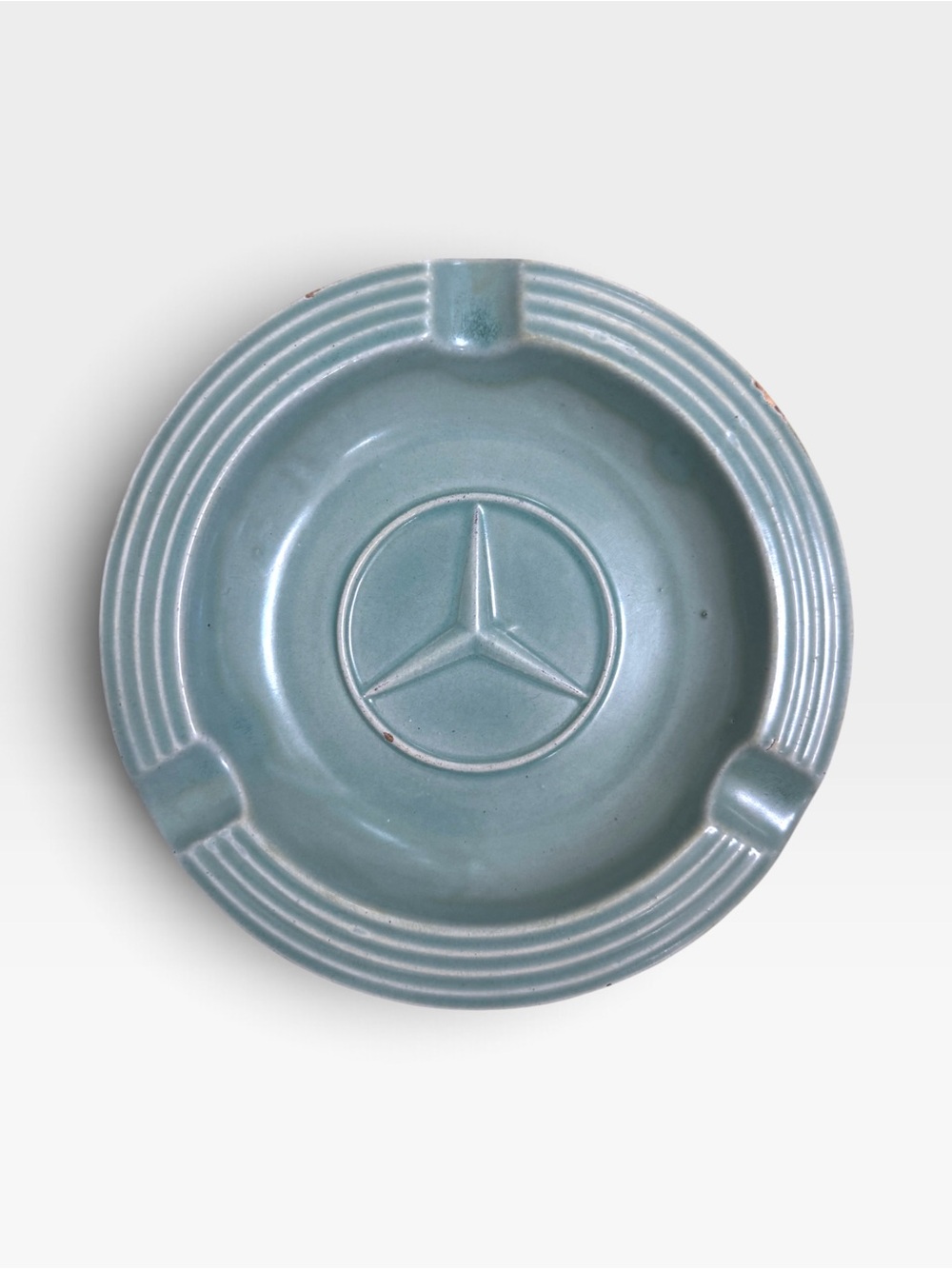VTG Rare Collectible Mercedes Benz Pale Teal Glazed Ceramic Ashtray Trinket Dish